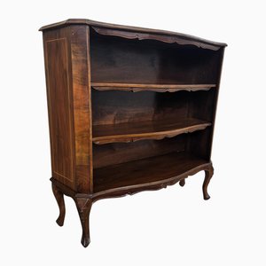 Mid-Century Italian Walnut Burl Wood Three Shelves Open Bookcase Library, 1950s