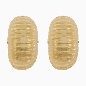 Vintage Italian Wall Lights in Amber Murano Glass and Brass Wall Lights, 1990s, Set of 2