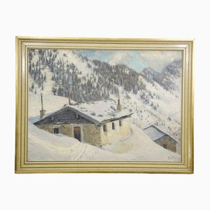 Impressionistischer Künstler, Almhütte im Winter, 1935, Gemälde, gerahmt
