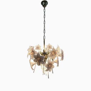 Pink Murano Glass Lily Chandelier, 1980s