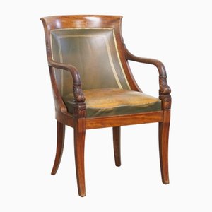 Grüner Empire Schreibtisch aus Leder & Holz, Frühes 20. Jh.