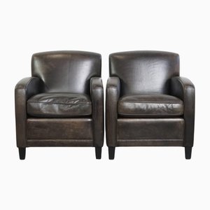 Schwarz-Graue Schaffell Sessel, 2er Set