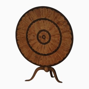 Antique Round Folding Table in Burl Wood, Sweden, Early 19th Century