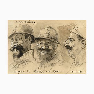 G. Cervelli, World War One Satirical Caricature Bon Moral, 1910s, Charcoal Drawing