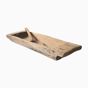 Swedish Wabi-Sabi Hand-Carved Dough Bowl with Spoon, 1750s, Set of 2