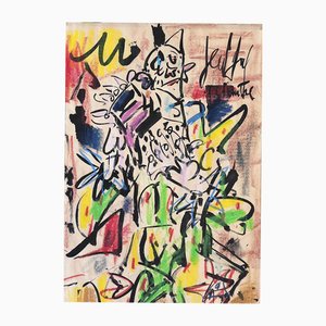Gen Paul, Accordion-Playing Clown, 1960s, Ink and Pastel on Paper