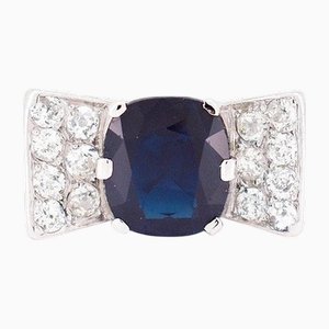 Anillo de tanque francés Art Déco de oro, zafiro y diamantes, años 20