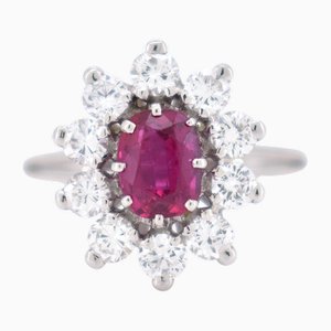 Vintage Marguerite Ring in Gold with Ruby and Diamonds