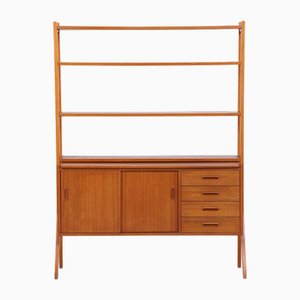 Libreria Mid-Century in teak con ante scorrevoli, anni '60