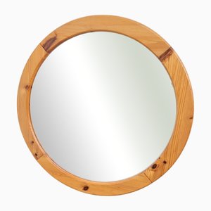 Scandinavian Round Pine Mirror, 1970s
