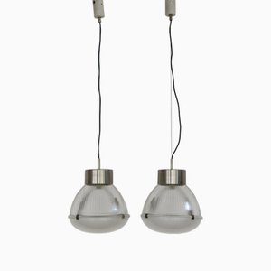 Tito Agnoli zugeschriebene italienische Glas Hängelampen für Oluce, 1950er, 2er Set