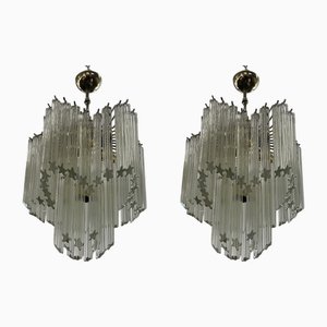 Murano Glass Tube Star Chandelier, 1970s, Set of 2