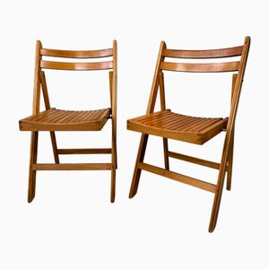Vintage Beech Folding Chairs, Set of 2
