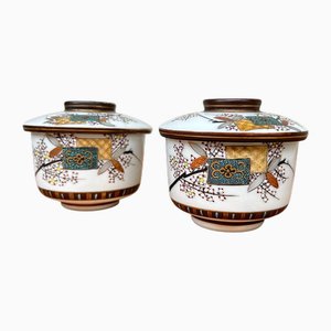 Vintage Kutani Porcelain Bowls with Hand-Painted Lids, 1930s-1950s, Set of 2