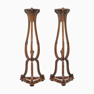 Carved Mahogany Torcheres from Morison & Co., 1890s, Set of 2