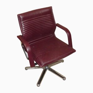 Silla de escritorio giratoria FS-Line 220/6 de cuero burdeos de Wilkhahn, años 70