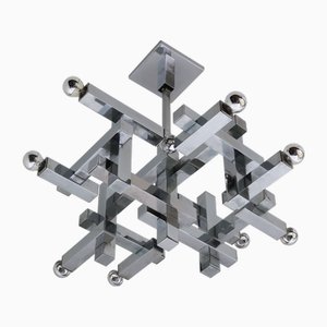 Mid-Century Metric Chandelier in Chrome by Gaetano Sciolari, 1960s