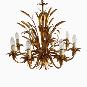 Large Hollywood Regency Sheaf of Wheat 8-Arm Chandelier by Hans Kögl, 1970s