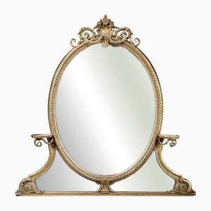 Louis XVI Revival Gilt Wood Wall Mirror with Floral Crest and Scroll Supports, 19th Century