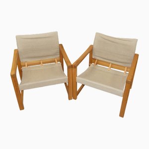 Diana Safari Chairs in Linen and Pine by Karin Mobring for Ikea, 1970s, Set of 2
