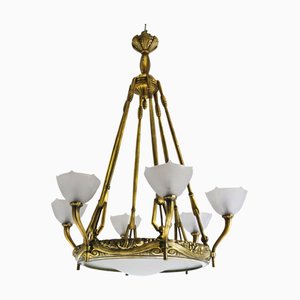 Large Art Deco Bronze Chandelier by Maurice Dufrene and Daum Nancy, 1920s
