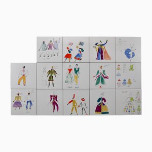 Costumes Ceramic Tiles by Giò Ponti for Bardelli Ceramica, 1980, Set of 14