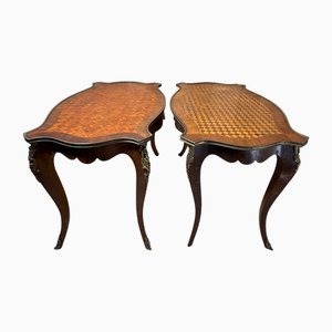 Louis XV Revival Beistelltische aus Parkett mit Ormolu Beschlägen, 19. Jh., 2er Set