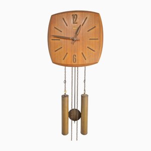 Mid-Century Wall Clock in Teak and Brass from Wuba, 1960s