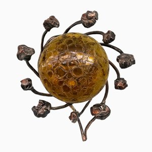 Applique Murale Vintage en Verre Ambré et Métal, Italie, 1960s