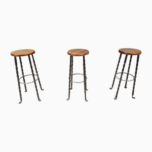 Wrought Iron Bar Stools, 1960s, Set of 3