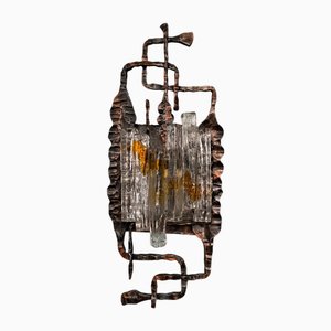 Brutalistische italienische Vintage Wandlampe aus Metall & Glas, 1960er