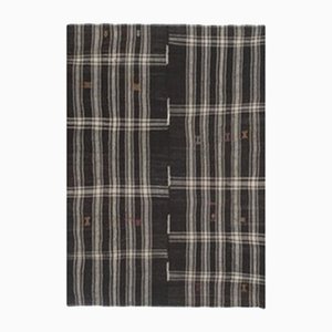 Tapis Kilim Vintage en Poils de Chèvre à Rayures Noires et Blanches