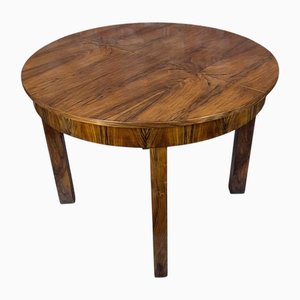 Art Deco Round Walnut Extendable Dining Table, 1950s