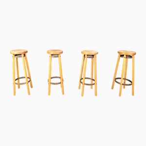 Vintage Wooden Bar Stools, 1960s, Set of 4
