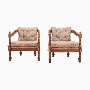 Fauteuils en Bois Sculpté à la Main avec Tapisserie Gobelin par Ambrogio Pozzi pour Giorgetti Gallery Collection, Italie, 1975, Set de 2