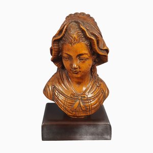 Busto de niña italiano vintage en madera, años 60