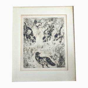 Marc Chagall, The Partridge and the Roosters, Original Etching, 1952