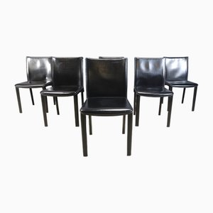 Chaises de Salle à Manger en Cuir Noir par Arper Italy, 1980s, Set de 6