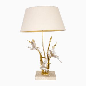 Mid-Century Heron Tischlampe aus Vergoldetem & Versilbertem Messing von Lanciotto Galeotti, Italien