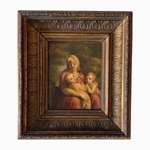 Mittelitalienische Schule, Madonna mit Kind und Johannes, Öl auf Karton, 1800er, Gerahmt