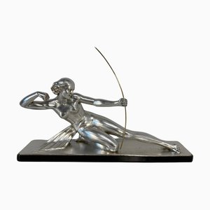 Salvatore Melani, Sculpture Art Déco Diana la Chasseuse, Sculpture en Feuille d'Argent, 1930s