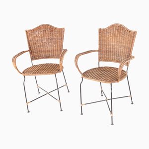 Armlehnstühle aus Korbgeflecht & Eisen, 1970er, 2er Set