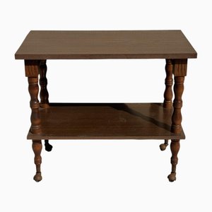 Brown Plywood Console Table with Turned Legs on Casters