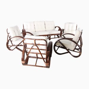 Rattan Brezel Lounge Set, 1970er, 3er Set