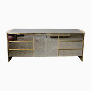 Vintage Postmodern Mirror Glass and Gilt Metal Sideboard from Ello Furniture, USA, 1980s