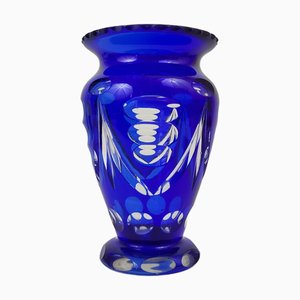 Kobaltblaue Kristallvase, Tschechoslowakei, 1980er