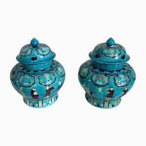 Ceramic Covered Vases, 1950s, Set of 2