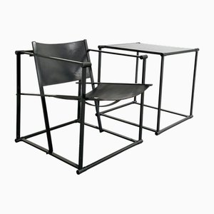 FM62 Chair and Table in Black Leather by Radboud Van Beekum for Pastoe, 1980s, Set of 2