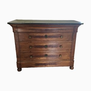 Antique French Walnut Chest of Drawers with Black Marble Top