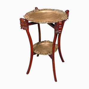 Table à Gâteau Vintage Art Déco en Laiton et Acajou, 1930
